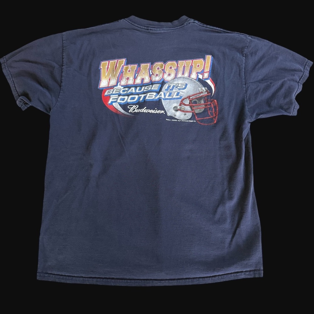 Vintage 90's Budweiser Whassup T-Shirt XL Navy Blue‎ Distressed